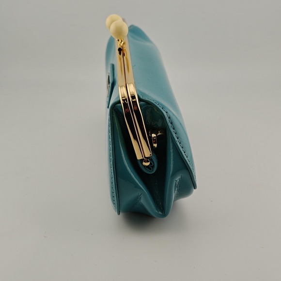 Miu Miu Clutch Bag Womens Mini Teal Green Faux Leather Chain Strap Box Set New - Picture 11 of 11